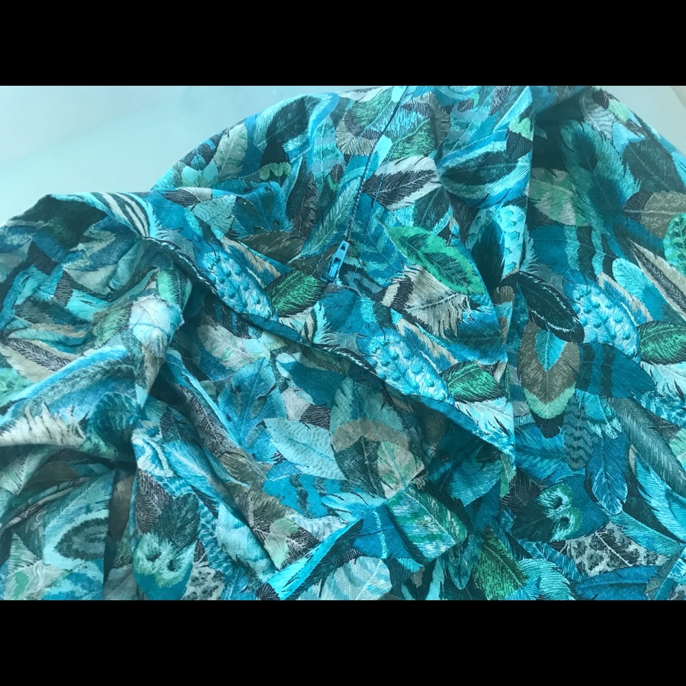 Vintage Turquoise Feathers Print Skirt S - Picture 3 of 3